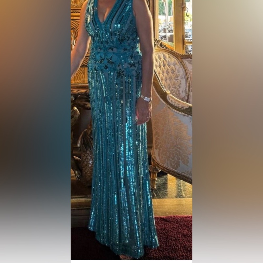 💗💗💗💗Elie Saab Turquoise Sequin Maxi Dress💗💗💗💗 - Picture 7 of 8